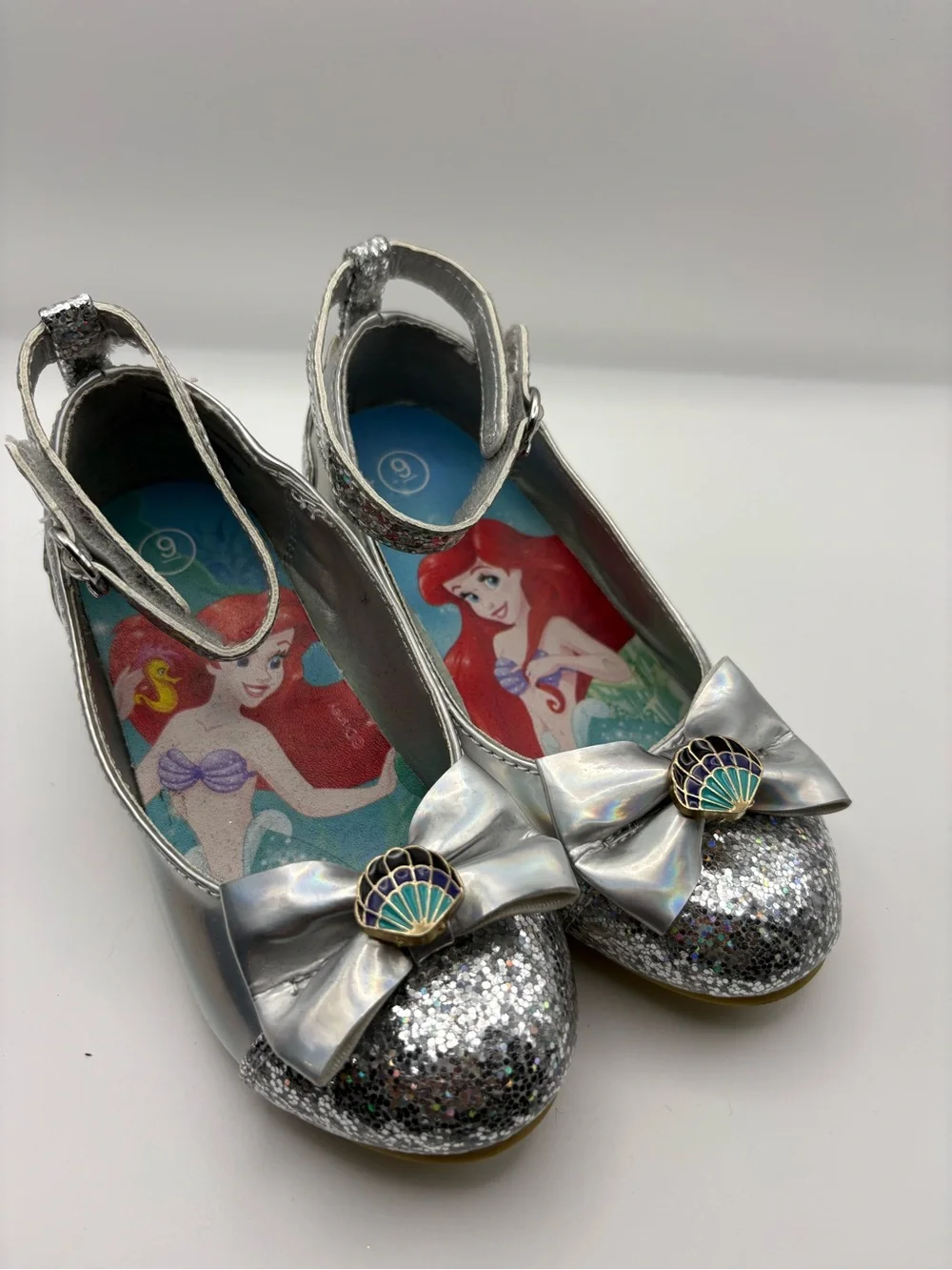 Disney Silver Glitter Mermaid Dress Shoes with Shell Bow